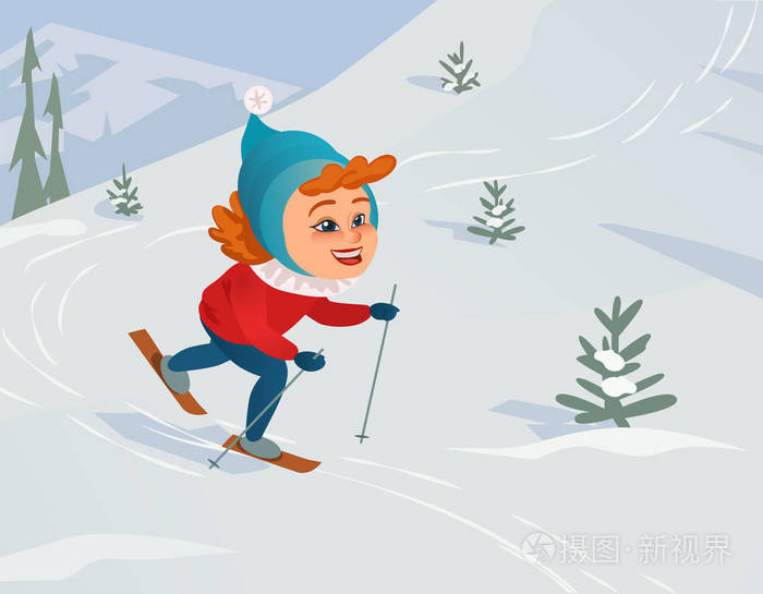 卡通滑雪女孩