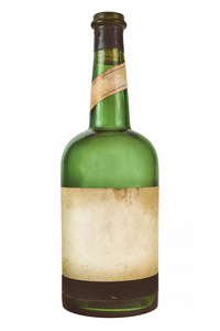 在白色背景查出的与风化的空白标签的葡萄酒瓶葡萄酒瓶