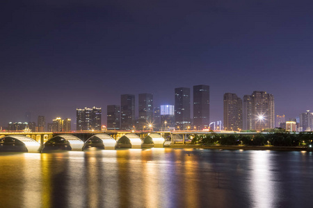 美丽的湘江夜晚, 长沙城市景观, 中国