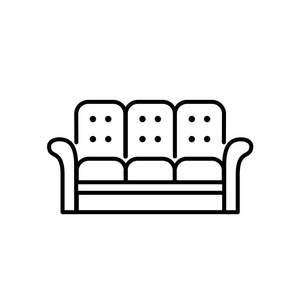 躺椅的黑白矢量图。3张座位沙发。设置的线图标。现代家居和办公家具。白色背景上的独立对象