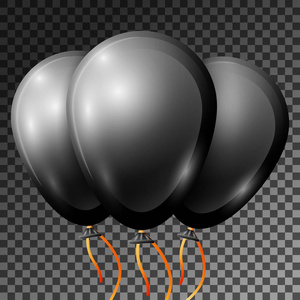 现实的黑气球与丝带隔离在透明的背景。有光泽的五颜六色的有光泽的气球的向量例证为生日党