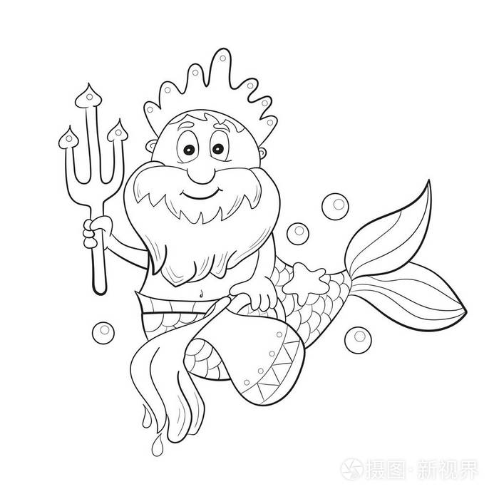 卡通波塞冬.孩子们的着色书插画-正版商用图片0tfexz-摄图新视界