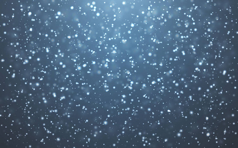 圣诞雪。在蓝色背景下飘落的雪花。降雪。向量例证