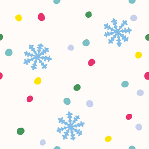 矢量复古无缝模式的圣诞节与五颜六色的雪花。复古有趣的模式与雪的假期
