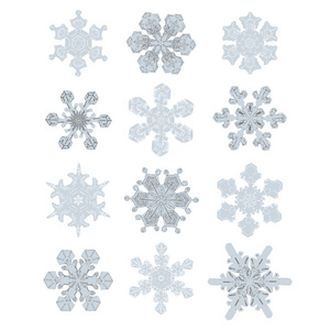 收集非常详细的孤立的雪花。自然在蓝色和灰色设计