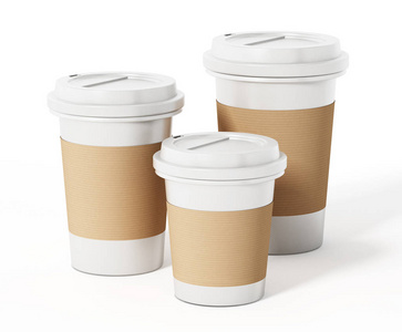 不同尺寸的孤立的白色背景上的咖啡杯。3d 图
