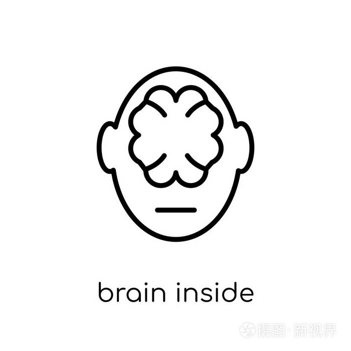时尚现代平线性向量脑子里面人头图标在白色背景在稀薄的线人体零件