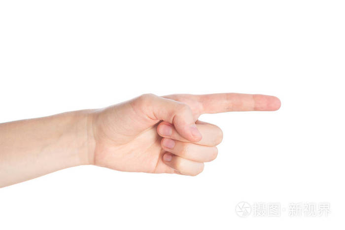 指向手势.女性手显示在白色背景查出的食指