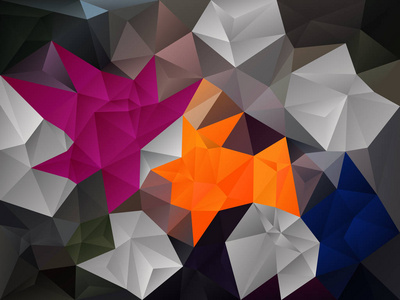 矢量抽象不规则多边形背景，灰色，粉红色，蓝色，橙色的颜色的三角模式
