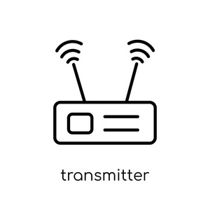 发射器图标。时尚现代平面线性矢量发射机图标在白色背景从细线通信汇集, 概述向量例证