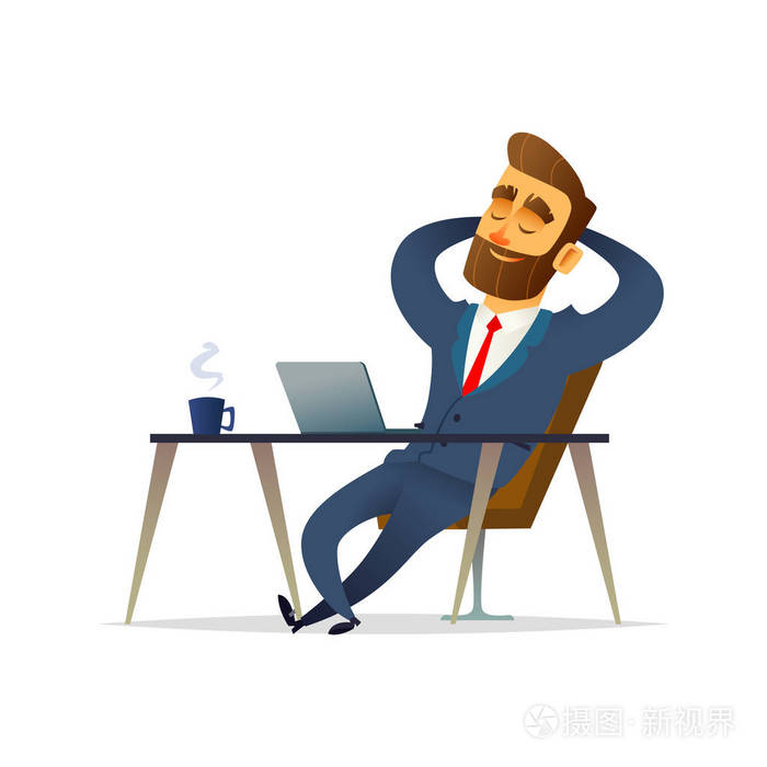 经理坐着放松, 思考他的工作