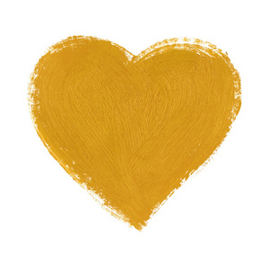 手绘金色抽象的黑色画笔触, 心。在白色