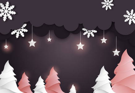 圣诞节和新年海报与剪纸冷杉树, 明星