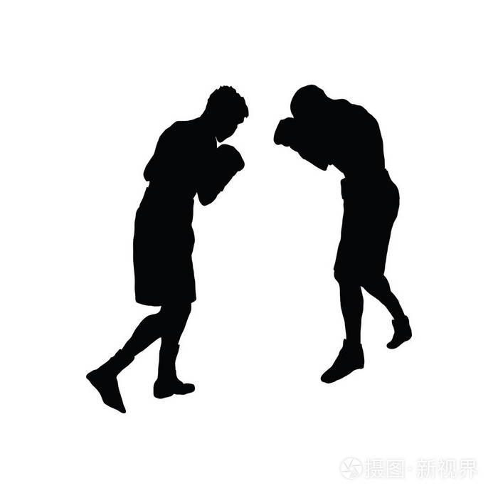 拳击剪影.白色的黑色.向量例证