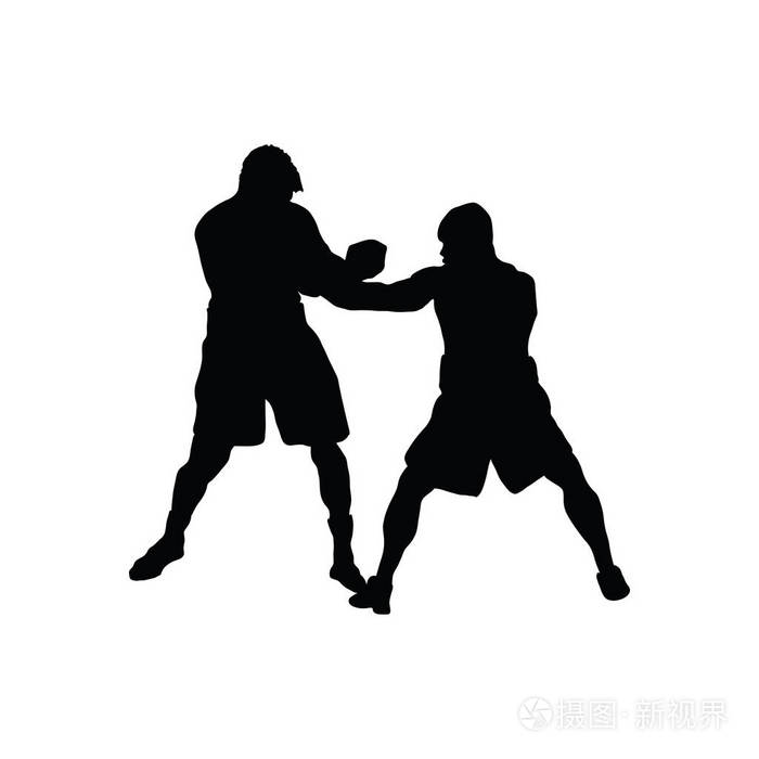 拳击剪影.白色的黑色.向量例证