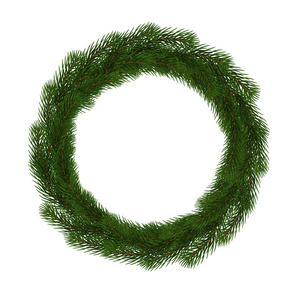 绿色圣诞花圈向量隔离在白色背景。圣诞节圆形花环装饰效果。re