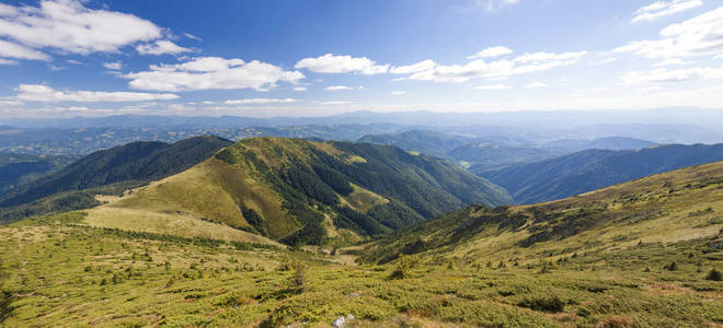 在阳光明媚的夏日的喀尔巴阡山脉全景