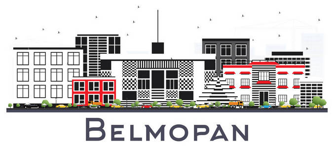 belmopan 伯利兹市天际线与灰色建筑隔离在白色。矢量插图。现代建筑的商务旅行和旅游理念。带地标的贝尔莫帕城市景观