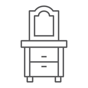 德雷瑟细线图标, 家庭和家具, 橱柜标志, 矢量图形, 白色背景上的线性图案