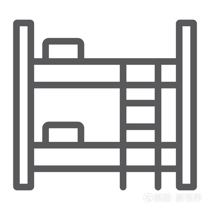 双层床线图标, 家具和家庭, 床的标志, 矢量图形, 在白色背景的线性