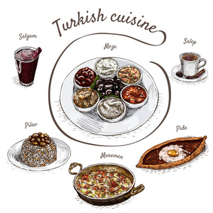 土耳其菜的炫彩矢量插图