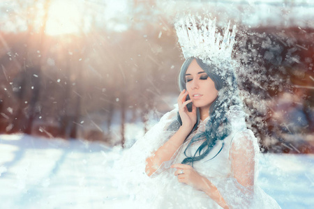 雪之女王在冬季梦幻景色