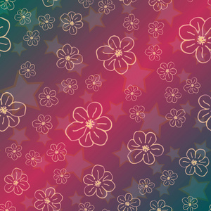 新的简单的抽象几何无缝图案与鲜花和星星为背景