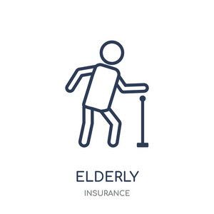 老年人图标。从保险收藏的老年线性符号设计