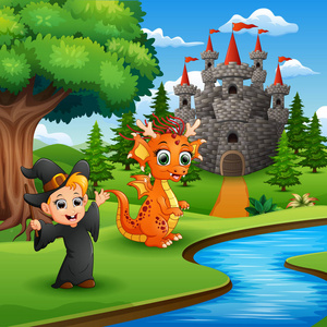 小巫婆和龙的动画片在公园