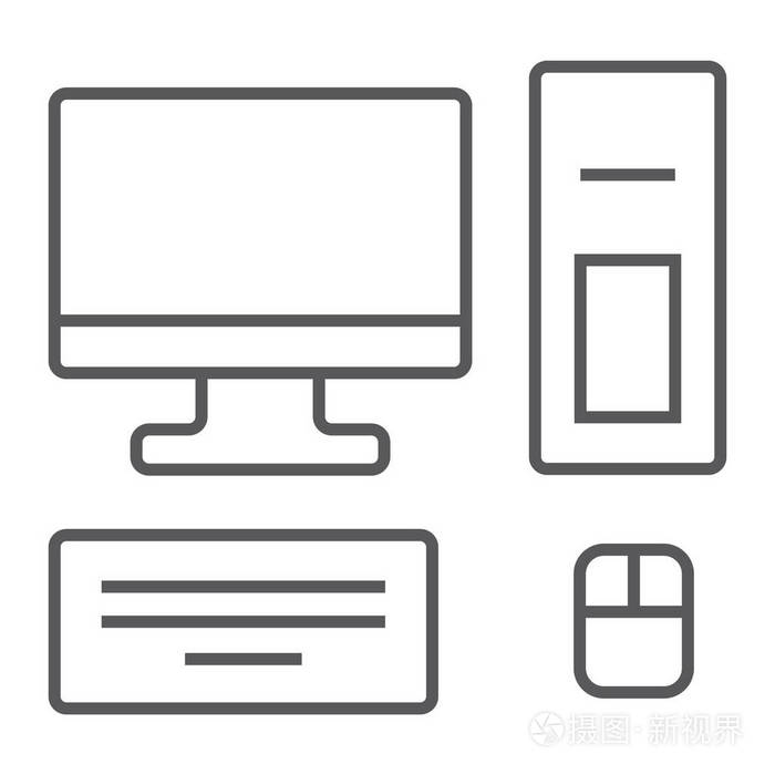计算机细线图标, 技术和桌面, pc 符号, 矢量图形, 在