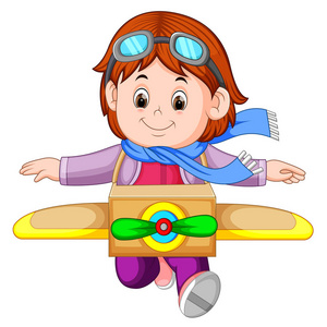 可爱的小女孩玩飞机玩具