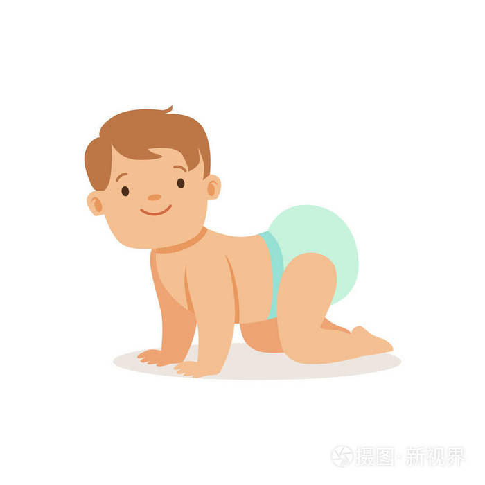 男孩在尿布爬行,可爱微笑宝贝卡通人物每一天情况