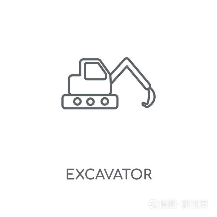 挖掘机线性图标.挖掘机概念冲程符号设计.