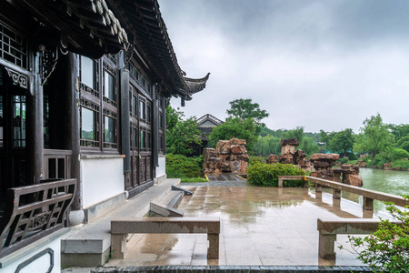雨中的古典庭院, 扬州, 中国
