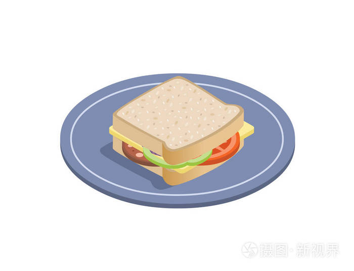 矢量等距插画的三明治