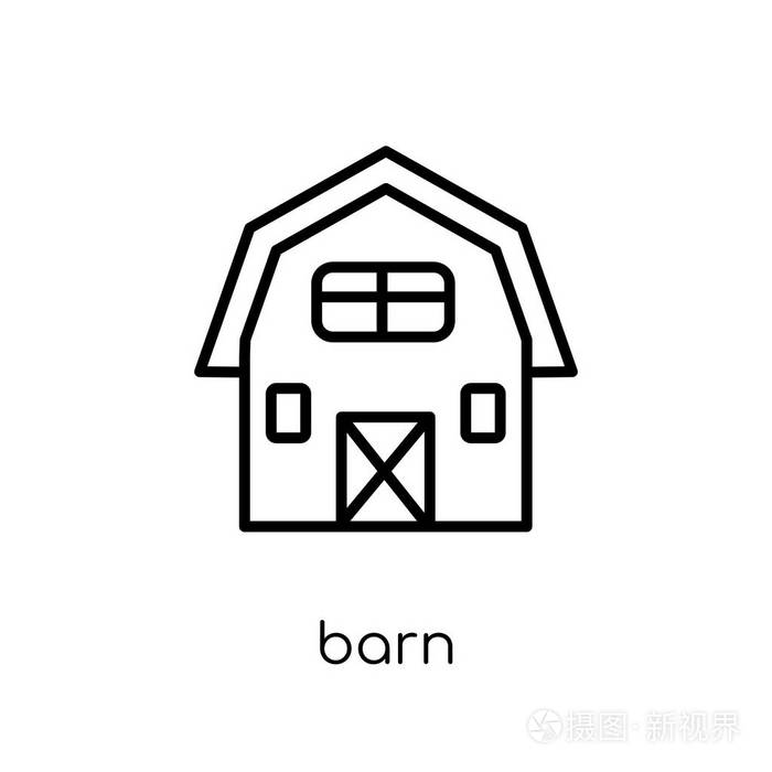 时尚现代平的线性向量谷仓图标在白色背景从细线农业 农业和园艺汇集