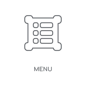 菜单线性图标。菜单概念笔画符号设计。薄的图形元素向量例证, 在白色背景上的轮廓样式, eps 10