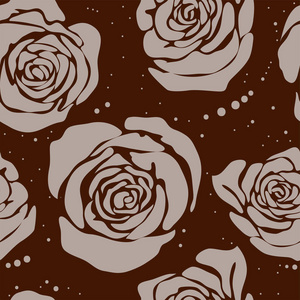 向量无缝的样式与大花。背景与风格化的玫瑰。纺织面料墙纸图案