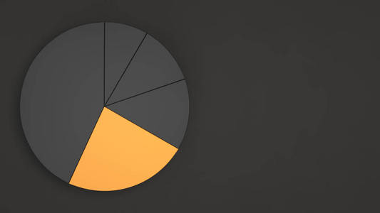 黑色饼图, 黑色背景上有一个橙色的条形图。信息图模型。3d 渲染插图