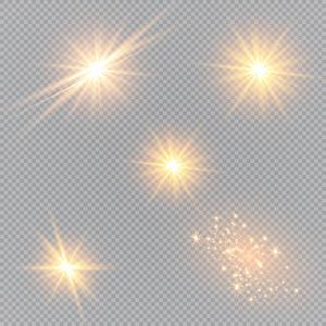 抽象耀斑光波的矢量图解。一组星星, 光和光芒, 光线和亮度