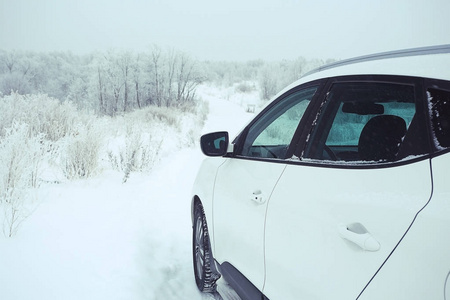 汽车在雪域景观