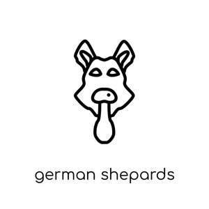 德国蛇狗图标。时尚现代平线性向量德国 shepards 狗图标在白色背景从细线狗汇集, 可编辑的概述冲程向量例证
