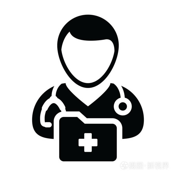 医学记录图标向量与男性医生人配置文件头像与听诊器和文件夹的健康