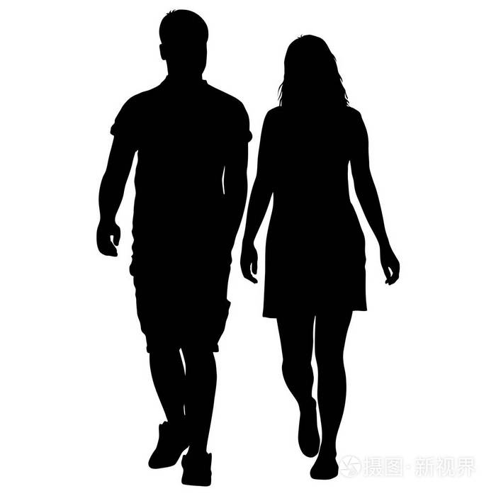 夫妇在白色背景上的男人和女人的剪影.矢量图