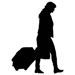 黑色的剪影与白色背景上的手提箱旅行