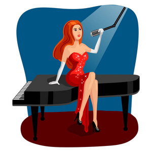 爵士歌手钢琴卡通矢量的女人