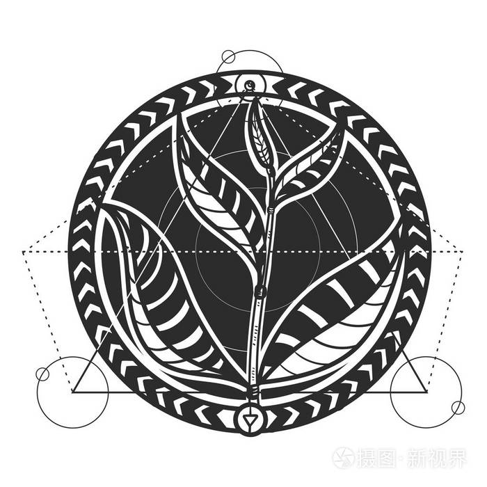 茶树叶抽象纹身设计矢量