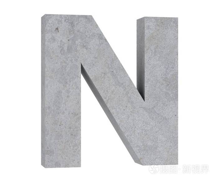 在白色背景上查出的混凝土大写字母 n.3d 渲染插图
