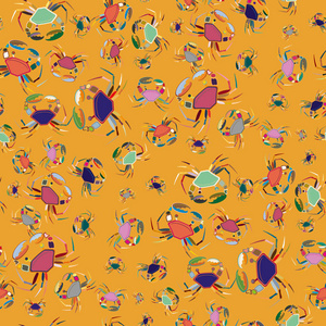 五颜六色的无缝模式与螃蟹。矢量插图
