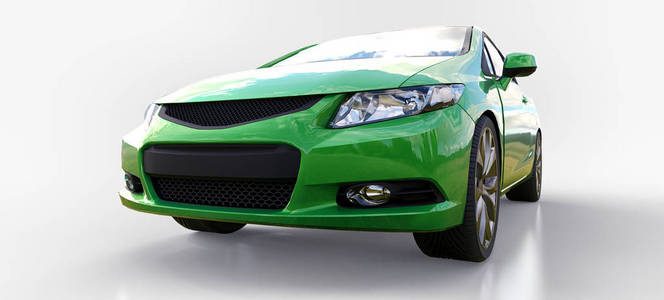 绿色小型跑车。3d 渲染